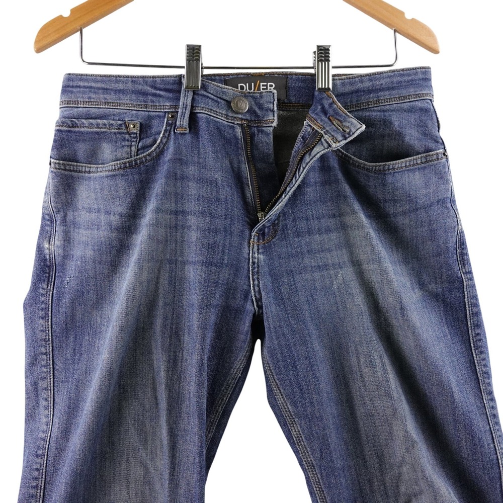 Duer Mens 31x30 L2X Slim Fit Zip Up Blue Denim Jeans Tailored Look Casual